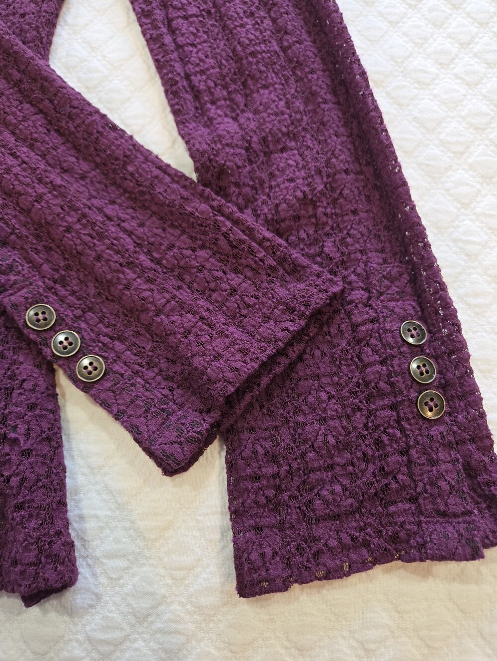 Natural Life Carina All Lace Top Eggplant Purple Button Up Blouse Size Large - Picture 9 of 13
